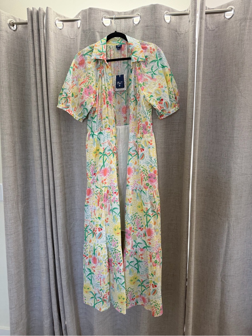 Roller Rabbit Floral Button-Front Maxi Dress - Pink, Green, Yellow, Cream